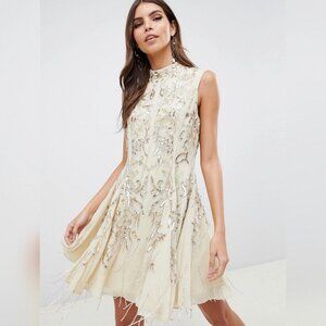 Gold Beaded Sequin ASOS Mock Neck Dress